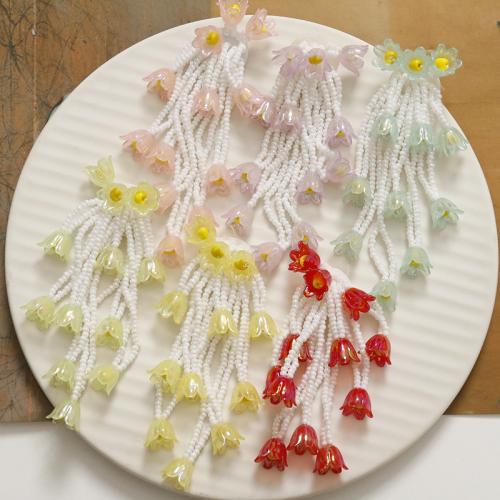 Hair Accessories DIY Findings, Glass Beads, with Lampwork, Flower, more colors for choice, 72x22mm, Sold By PC