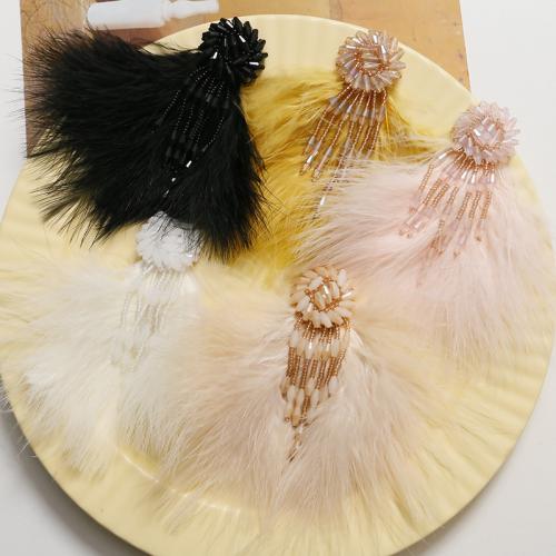Hair Accessories DIY Findings, Feather, with Glass Beads, more colors for choice, 108x100mm, Sold By PC