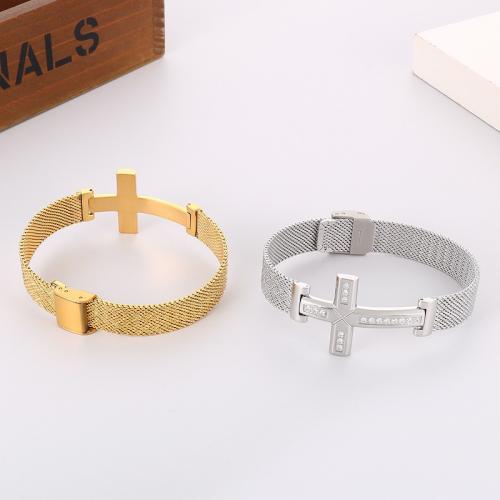 Stainless Steel Bangle 304 Stainless Steel Cross fashion jewelry & for man & with rhinestone Length Approx 8.66 Inch Sold By PC