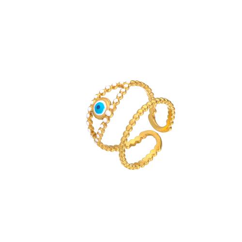 Evil Eye Biżuteria Ring Finger, Stal nierdzewna 304, biżuteria moda & dla kobiety & emalia, złoty, diameter 17mm, sprzedane przez PC