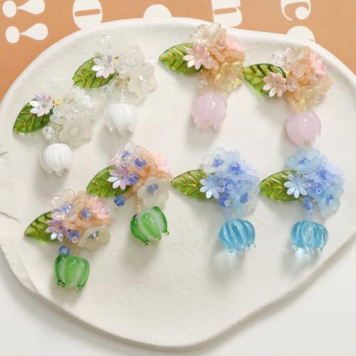 Hair Accessories DIY Findings, Lampwork, with Glass Beads & Crystal, Flower, more colors for choice, 36x30mm, Sold By PC