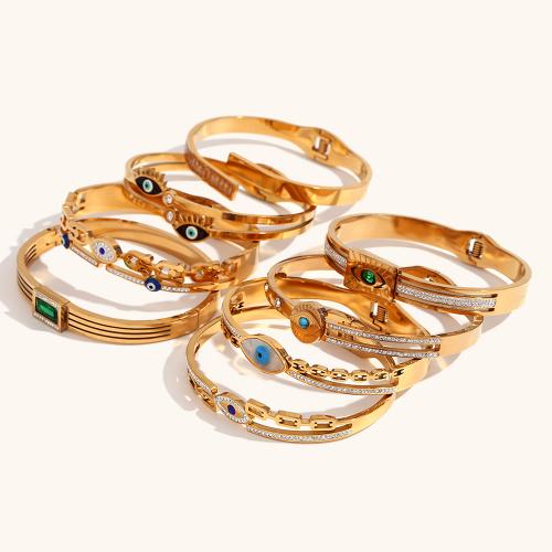 316L Stainless Steel Bangle 18K gold plated & micro pave cubic zirconia & for woman & enamel Inner Approx 60mm Sold By PC