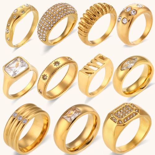 316L Stainless Steel Finger Ring 18K gold plated  & micro pave cubic zirconia & for woman US Ring Sold By PC