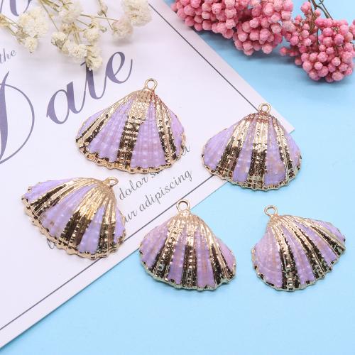 Shell Pendants with Brass gold color plated DIY purple Length about Hight about Sold By Bag