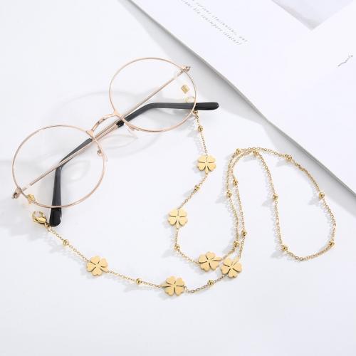 Glasses Holder 304 Stainless Steel Four Leaf Clover Vacuum Ion Plating for woman golden Length Approx 65 cm Sold By PC