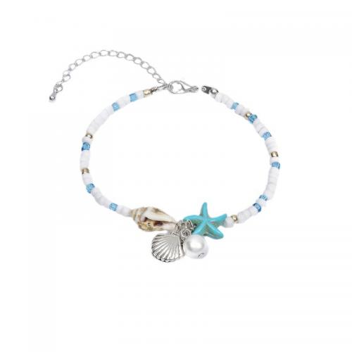Bracelet de perles de verre, Seedbead, avec coquille & perle de plastique & alliage de zinc, avec 5cm chaînes de rallonge, étoile de mer, fait à la main, bijoux de mode & pour femme, plus de couleurs à choisir, Longueur 19 cm, Vendu par PC