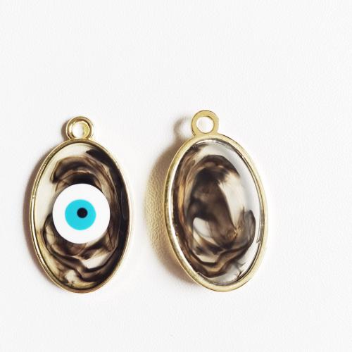 Evil Eye Pendants Zinc Alloy Flat Oval gold color plated DIY & enamel Sold By Bag