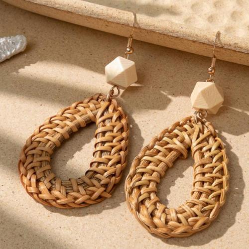 Wood Earring Rattan with Wood & Iron Teardrop fashion jewelry Sold By Pair