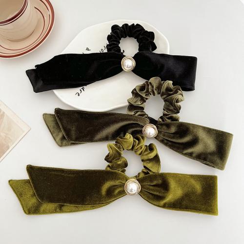 Bunny Ears Hair Scrunchies Velour with Plastic Pearl fashion jewelry Sold By PC