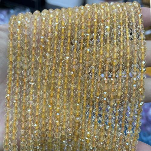 Naturlig Citrin pärlor, Rund, DIY & fasetterad, gul, 5mm, Såld Per Ca 38 cm Strand