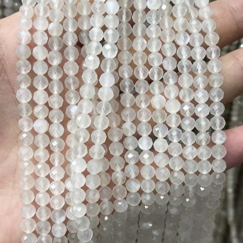 Mondstein Perlen, rund, DIY & verschiedene Größen vorhanden & facettierte, weiß, verkauft per ca. 38 cm Strang