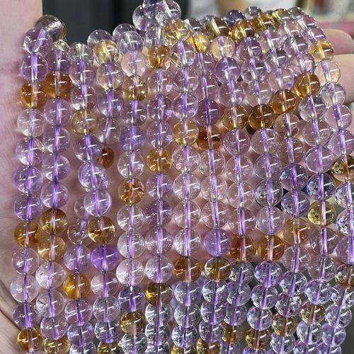 Φυσικό χαλαζία κοσμήματα χάντρες, Ametrine, Γύρος, DIY & διαφορετικό μέγεθος για την επιλογή, μικτά χρώματα, Sold Per Περίπου 38 cm Strand