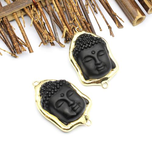 Gemstone Connector Natural Stone with Brass Buddha gold color plated fashion jewelry & DIY & 1/1 loop & frosted Sold By PC