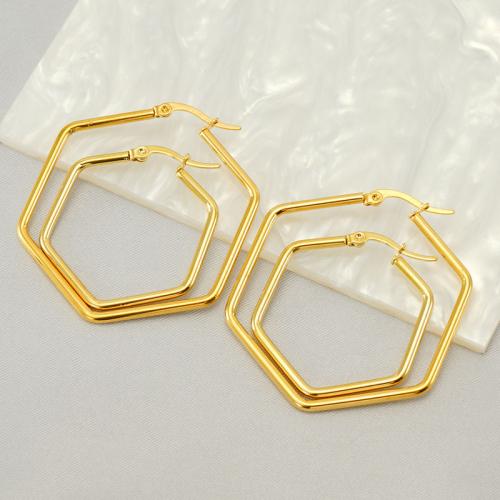 Stainless Steel Lever Back Earring 304 Stainless Steel Hexagon 18K gold plated fashion jewelry & for woman golden Sold By Pair