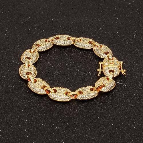 Cubic Zirconia Micro Pave Brass Bracelet plated fashion jewelry & micro pave cubic zirconia & for man nickel lead & cadmium free Length Approx 8 Inch Sold By PC