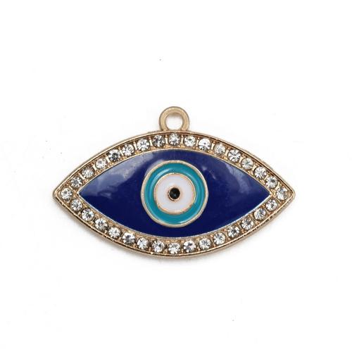 Evil Eye Pendants Brass gold color plated & DIY & evil eye pattern & enamel & with rhinestone nickel lead & cadmium free Sold By Bag