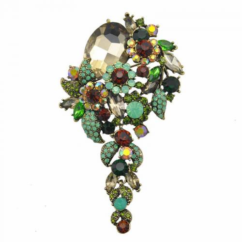 Zinc Alloy Brooches gold color plated fashion jewelry & Unisex & with rhinestone mixed colors Sold By PC