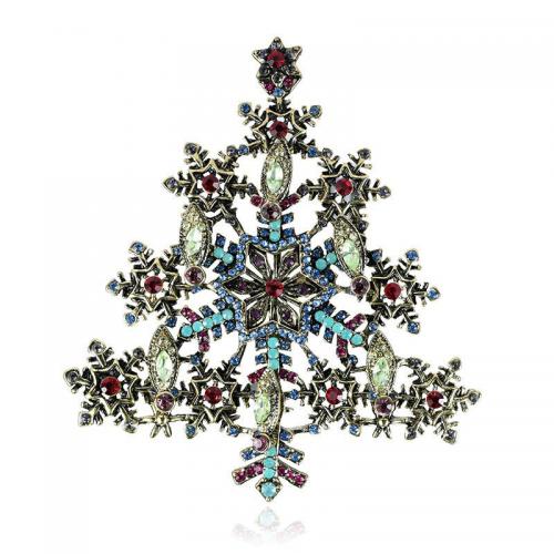 Zinc Alloy Brooches Christmas Tree antique gold color plated vintage & fashion jewelry & for woman & with rhinestone mixed colors Sold By PC
