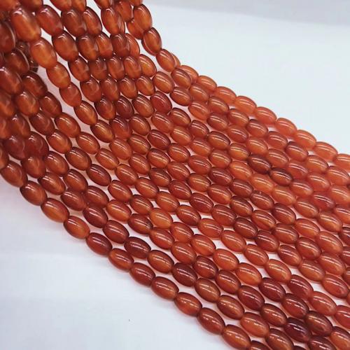 Perline naturali in agata rosso, agata rossa, Secchio, DIY, rosso, 8x12mm, Venduto per Appross. 38 cm filo