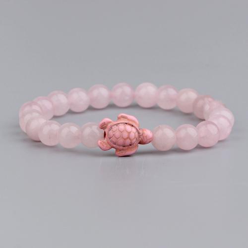 Bracelets quartz, quartz rose, tortue, bijoux de mode & pour femme, rose, bead 8mm, Longueur Environ 18 cm, Vendu par PC