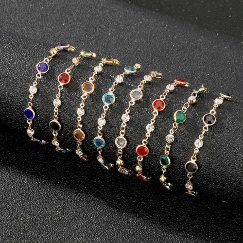Zinc Alloy Bracelet with Crystal with 5cm extender chain Flat Round gold color plated fashion jewelry & for woman nickel lead & cadmium free Length Approx 17 cm Sold By PC