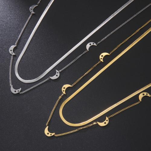Stainless Steel Jewelry Necklace, 304 Stainless Steel, with 5cm extender chain, Moon, Vacuum Ion Plating, Double Layer & fashion jewelry & for woman, more colors for choice, 7.50x10mm, Sold Per Approx 37 cm, Approx 41 cm Strand