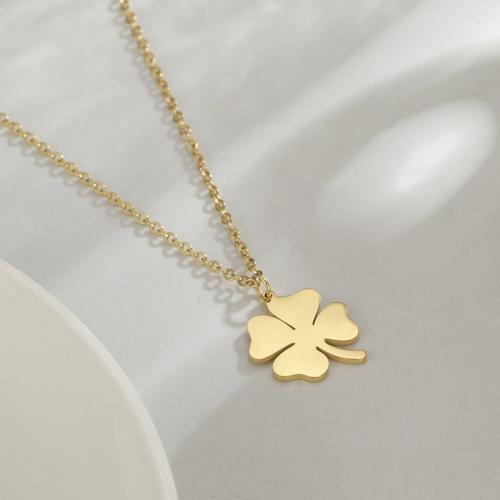Couple Necklace 304 Stainless Steel with 5cm extender chain Four Leaf Clover Vacuum Ion Plating fashion jewelry & for woman Sold Per Approx 45 cm Strand