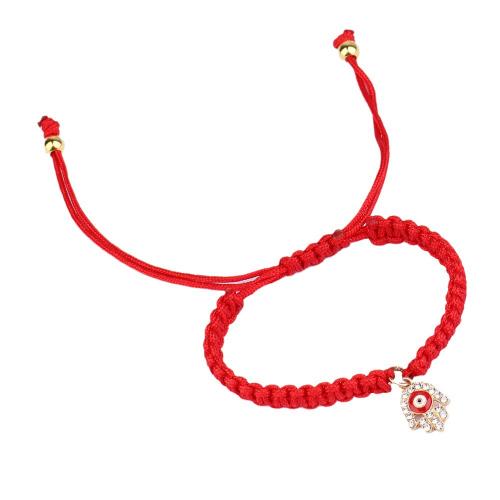 Evil Eye Jewelry Bracelet Knot Cord with Brass Hand gold color plated fashion jewelry & adjustable & micro pave cubic zirconia & for woman red Length Approx 16-26 cm Sold By PC