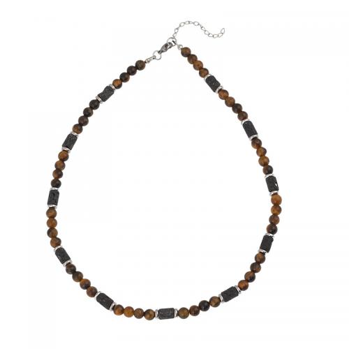 Agate Necklace Black Agate with Lava & Tiger Eye & Sodalite & Zinc Alloy with 5cm extender chain fashion jewelry & for man Length 45 cm Sold By PC