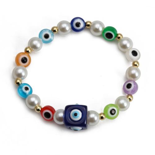 Evil Eye Jewelry Bracelet Plastic Pearl with Lampwork & Brass gold color plated fashion jewelry & evil eye pattern & for woman Length Approx 18 cm Sold By PC