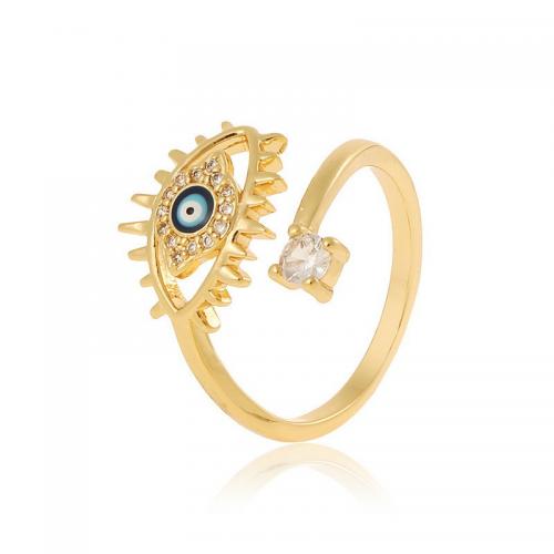 Evil Eye Jewelry Finger Ring Brass with Plastic Pearl gold color plated fashion jewelry & evil eye pattern & micro pave cubic zirconia & for woman & enamel nickel lead & cadmium free Inner diameter about 17mm Sold By PC