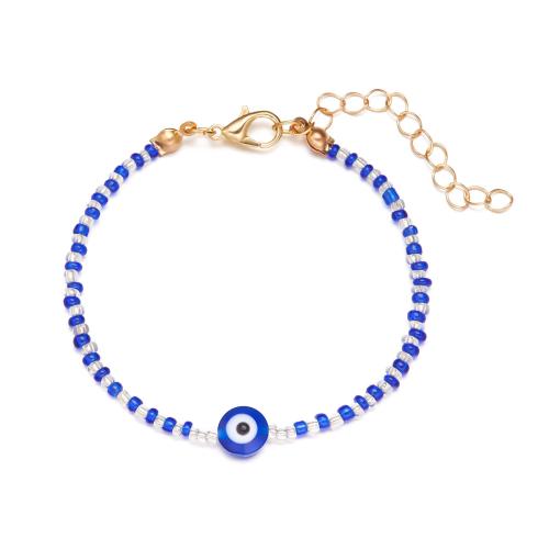 Evil Eye Jewelry Bracelet Seedbead with Zinc Alloy with 5cm extender chain gold color plated fashion jewelry & evil eye pattern & for woman Length 17 cm Sold By PC