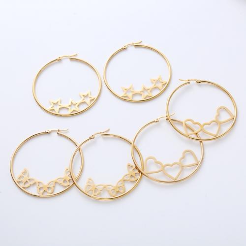 Stainless Steel Lever Back Earring 304 Stainless Steel 18K gold plated fashion jewelry & for woman golden inner diameter 50mm outside diameter 54mm diameter of wire 2mm Sold By Pair