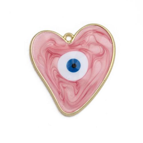 Evil Eye Pendants Zinc Alloy Heart gold color plated DIY & enamel nickel lead & cadmium free Sold By Bag