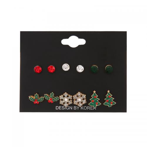 سبائك الزنك مجموعة قرط, مطلي, مجوهرات عيد الميلاد & للمرأة & مينا & مع حجر الراين, earring length 10-20mm, تباع بواسطة تعيين