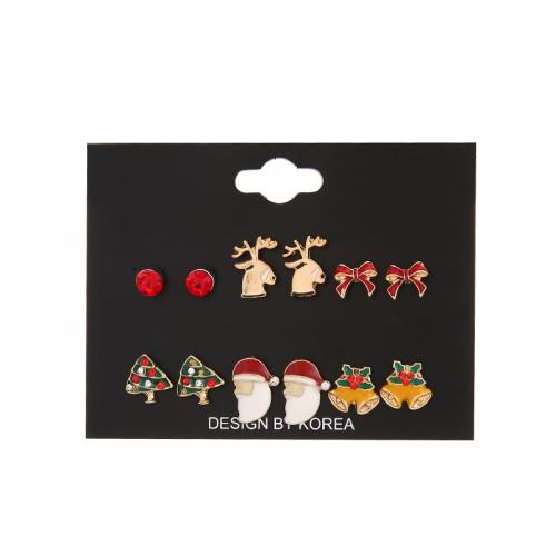 Zinc Alloy Stud Earring Set plated Christmas jewelry & for woman & enamel & with rhinestone earring length 10-20mm Sold By Set