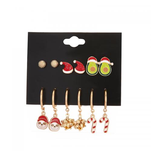 سبائك الزنك مجموعة قرط, مطلي, مجوهرات عيد الميلاد & للمرأة & مينا & مع حجر الراين, earring length 10-40mm, تباع بواسطة تعيين