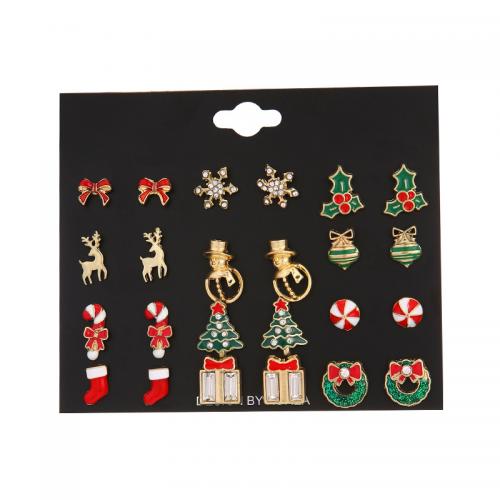 سبائك الزنك مجموعة قرط, مطلي, مجوهرات عيد الميلاد & للمرأة & مينا & مع حجر الراين, earring length 10-20mm, تباع بواسطة تعيين