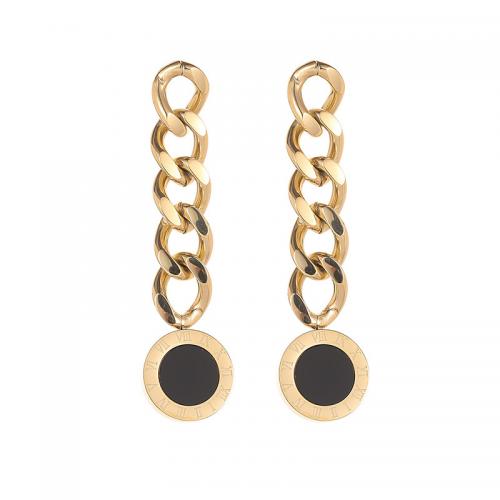 Titanium Steel Drop Earring Round 14K gold plated with roman number & for woman 40mm Sold By Pair