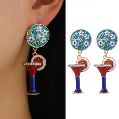 Zinc Alloy Drop Earrings Cup gold color plated fashion jewelry & for woman & enamel & with rhinestone mixed colors nickel lead & cadmium free Sold By Pair