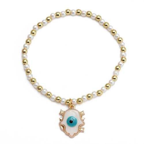 Evil Eye Jewelry Bracelet Brass with Plastic Pearl & Zinc Alloy gold color plated & fashion jewelry & evil eye pattern & micro pave cubic zirconia & enamel nickel lead & cadmium free Sold By PC