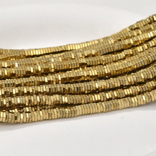 Nicht-magnetische Hämatit Perlen, Sechseck, goldfarben plattiert, DIY, Goldfarbe, 4x1mm, Bohrung:ca. 0.8mm, ca. 335PCs/Strang, verkauft von Strang