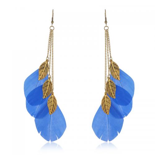 Zinc Alloy Drop Earrings, with Feather, plated, fashion jewelry & for woman, more colors for choice, nickel, lead & cadmium free, 155mm, Sold By Pair