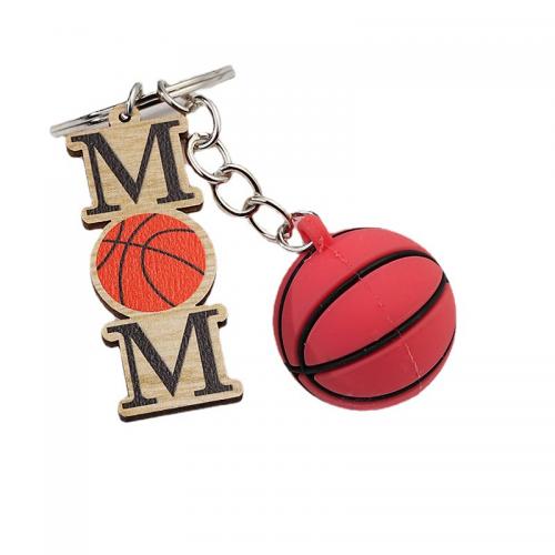 Tibetan Style Key Clasp, with Wood & PVC Plastic, Basketball, Unisex, nickel, lead & cadmium free, 87x58mm, Sold By PC