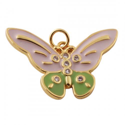 Cubic Zirconia Micro Pave Brass Pendant Butterfly micro pave cubic zirconia & for woman & enamel nickel lead & cadmium free Approx 3mm Sold By PC