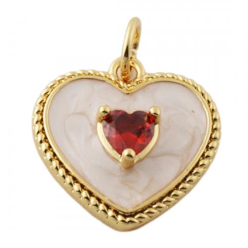 Cubic Zirconia Micro Pave Brass Pendant Heart micro pave cubic zirconia & for woman & enamel golden nickel lead & cadmium free Approx 3.5mm Sold By PC