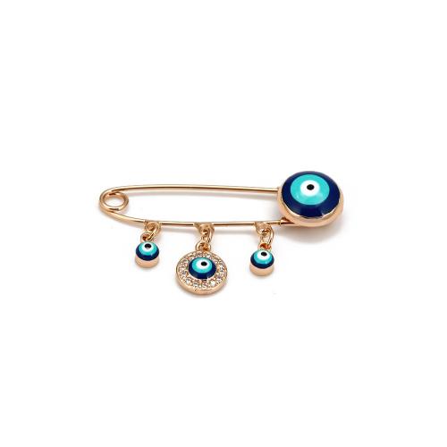 Fashion Brooch Jewelry Brass gold color plated Unisex & evil eye pattern & micro pave cubic zirconia & enamel nickel lead & cadmium free Sold By PC