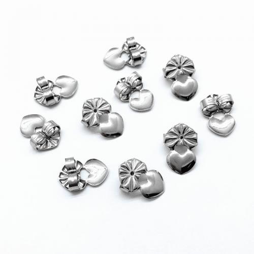 Rostfritt stål Ear Mutter Component, 304 rostfritt stål, Hjärta, plated, DIY, silver, 9x14mm, Säljs av PC