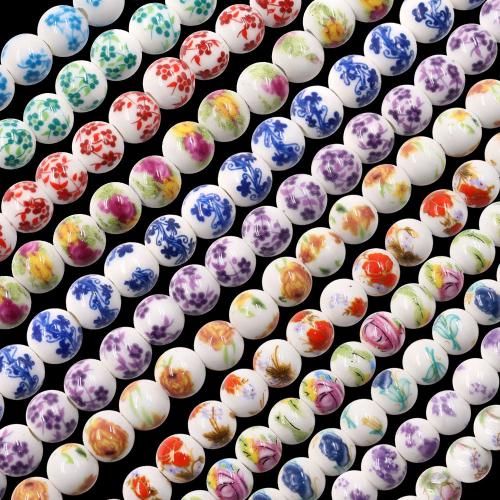 Udskrivning af porcelæn perler, Runde, du kan DIY & forskellig størrelse for valg, flere farver til valg, Ca. 45pc'er/Strand, Solgt af Strand