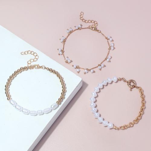 Zinc Alloy Bracelet with Plastic Pearl plated three pieces & fashion jewelry & for woman gold nickel lead & cadmium free Sold By Set